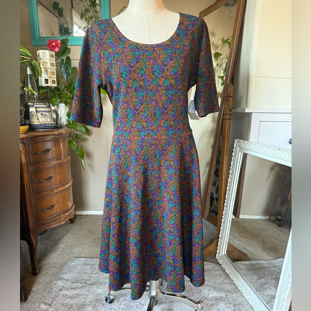 LuLaRoe Nicole Colorful Swirl Print Dress, Plus Size 3XL